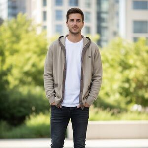 DC Shoes Inc. Men's Hooded Cardigan Sweater - Khaki/Grey - Size S/P